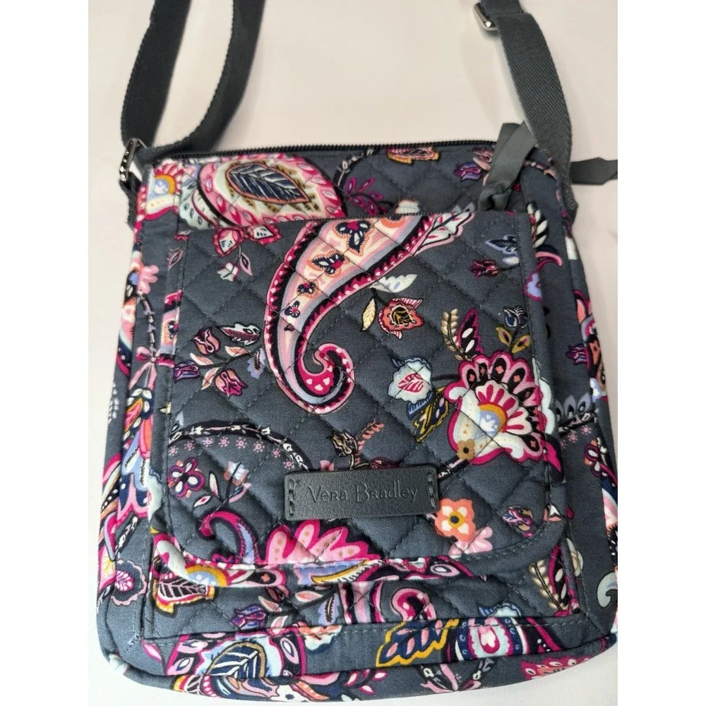 Vera Bradley Quilted Paisley Crossbody Shoulder Bag Gray Pink Floral & Wallet